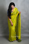 Green Linen Cotton Saree with Handwoven Motifs
