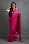 Handloom Cotton Saree with Golden Stripe Detailing & Tassels