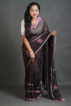 Dark Coffee Cotton Saree with Thread Work Embroidery