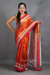 Rust Orange Tissue Silk Saree with Contrast Border & Tassel Pallu