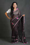 Dark Coffee Cotton Saree with Thread Work Embroidery