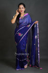 Elegant Cotton Saree with Floral Thread Work & Silver Border