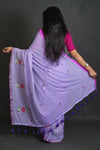 Violet Mul Cotton Saree with Thread Work Embroidery