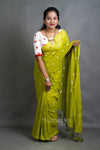 Green Mul Cotton Saree with All-Over Floral Thread Work