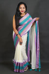 Elegant Off-White Cotton Silk Saree with Border and Tassels