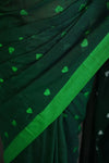 Deep Green Women's Khadi Cotton Saree with Heart Motif & Contrast Border