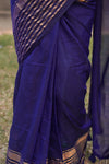 Blue Malmal Cotton Saree with Copper Striped Border
