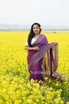 Purple Malmal Cotton Saree with White Striped Border