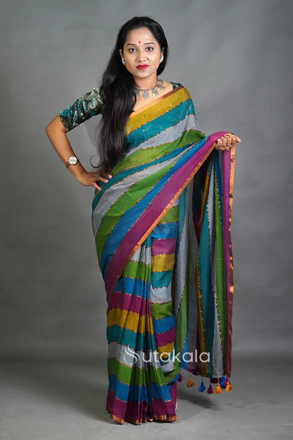 Elegant Multicolor Pastel Stripe Saree