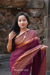 Purple Malmal Cotton Saree with Golden Striped Border
