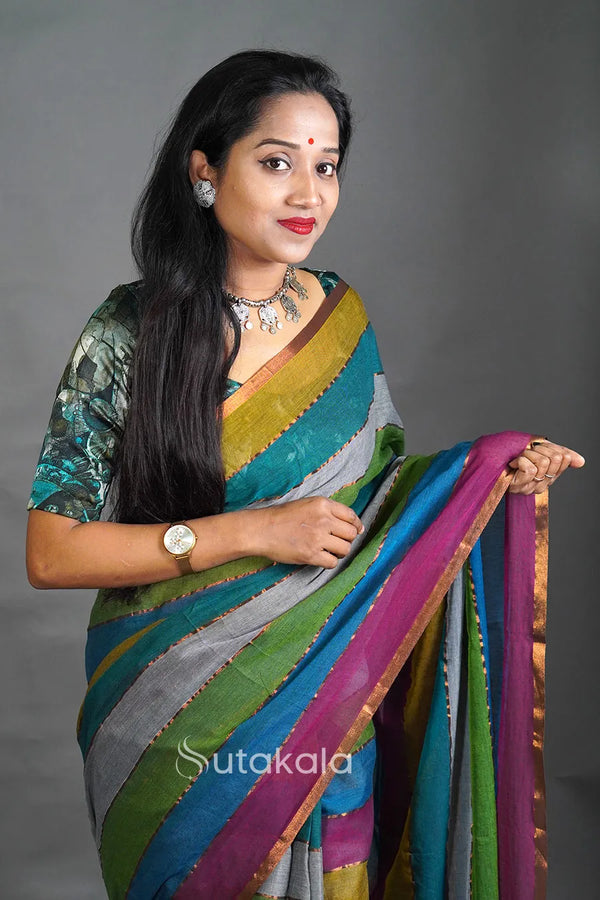 Elegant Multicolor Pastel Stripe Saree
