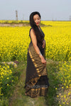 Black Malmal Cotton Saree with Golden Striped Border