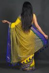 Mustard Yellow Cotton Saree with Blue & Green Woven Border