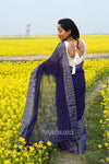 Blue Malmal Cotton Saree with White Striped Border