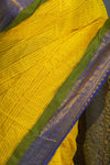 Mustard Yellow Cotton Saree with Blue & Green Woven Border