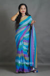 Pastel Multicolor Striped Cotton Saree with Pompom Pallu