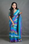 Pastel Multicolor Striped Cotton Saree with Pompom Pallu