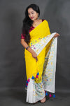 Yellow Cotton Saree with White Floral Thread Work (Copy)