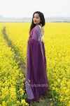 Purple Malmal Cotton Saree with White Striped Border