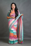 Pastel Multicolor Striped Cotton Saree with Tassel Pallu