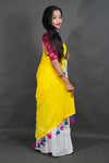 Yellow Cotton Saree with White Floral Thread Work (Copy)