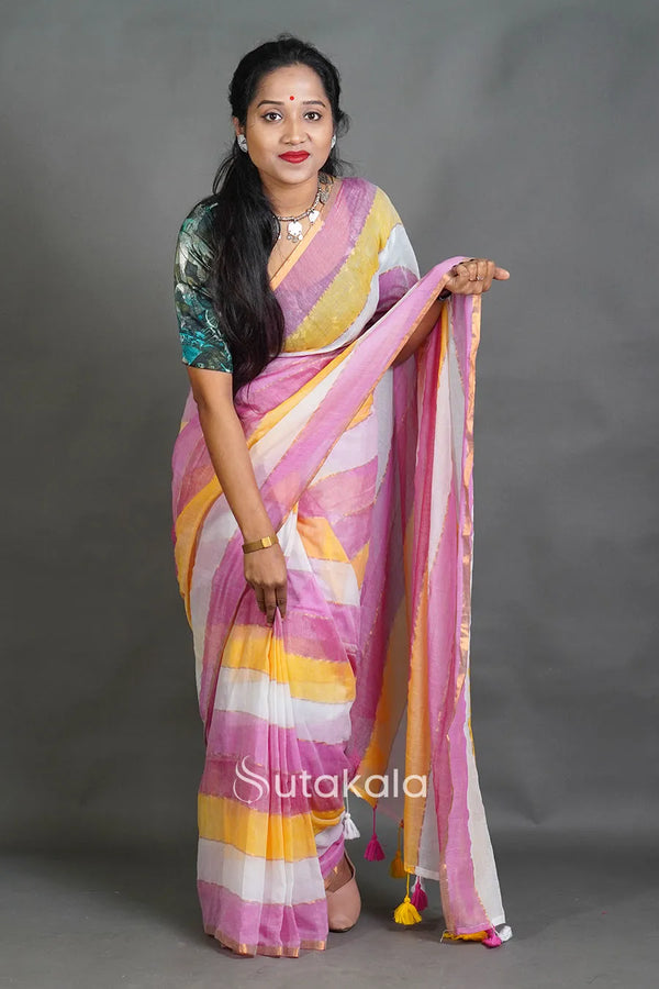Pastel Multicolor Striped Cotton Saree