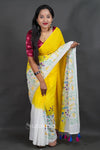 Yellow Cotton Saree with White Floral Thread Work (Copy)