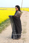 Black Malmal Cotton Saree with White Striped Border