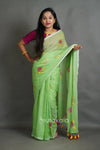 Lotus Sequence Cotton Saree with Floral Thread Work