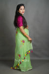 Lotus Sequence Cotton Saree with Floral Thread Work