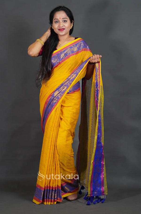 Yellow Mul Cotton Saree with Fancy Border