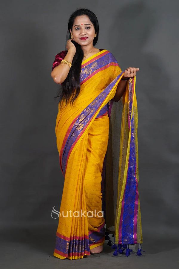 Yellow Mul Cotton Saree with Fancy Border