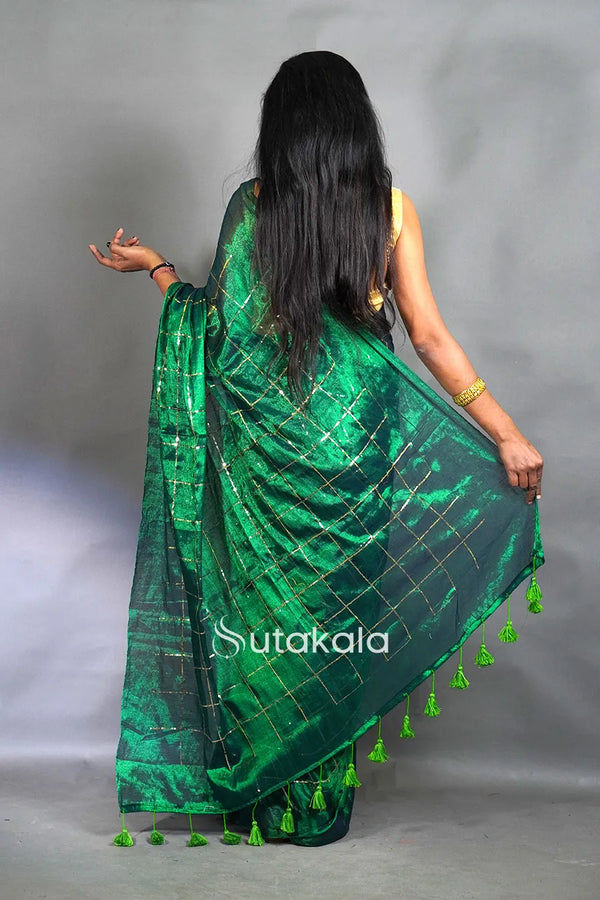 Green Tissue Silk Saree with Elegant Sequence Work
