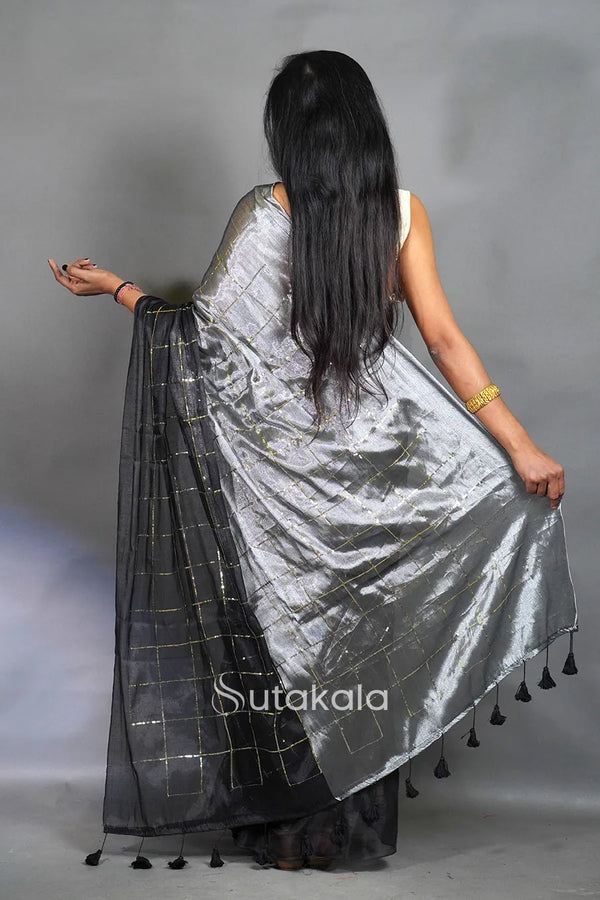 Black Tissue Silk Saree with Elegant Sequence Work