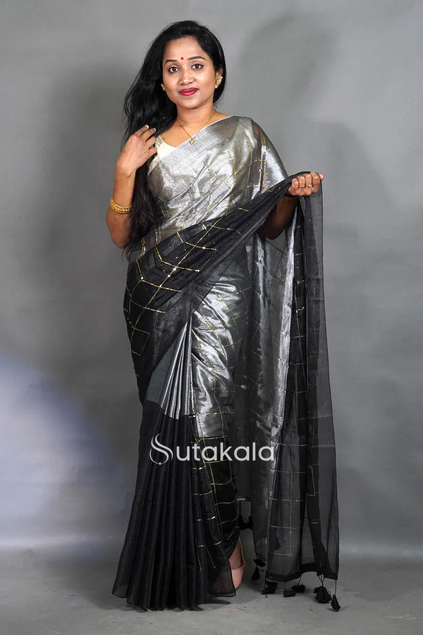 Black Tissue Silk Saree with Elegant Sequence Work