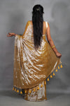 Golden Tissue Silk Saree with Elegant Handwoven Texture & Tassel Pallu